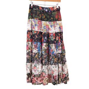 VTG Floral Maxi Skirt L Boho Festival Indie 90s Peasant Tiered Patchwork Layered